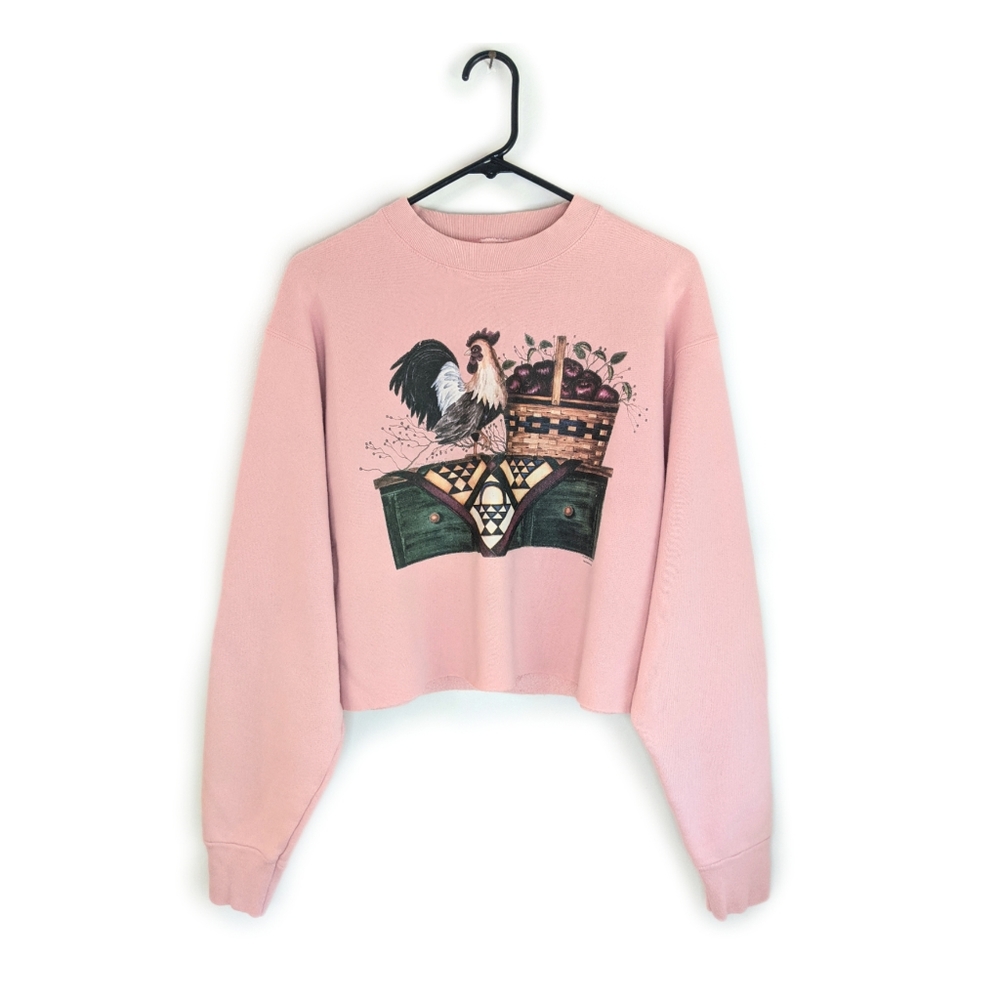 Vintage 90s Kitschy Folk Art Cropped Sweatshirt
